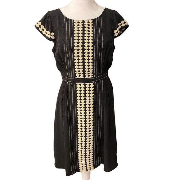 Anthro Plenty Tracy Reese Silk Fit Flare Mini Dress Short Sleeve Black 4 - Picture 4 of 11